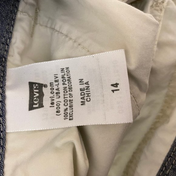 Levis 14 Pants Capris Roll Up Leg 100% Cotton Poplin Cream Ivory Flap Pockets - Picture 10 of 10